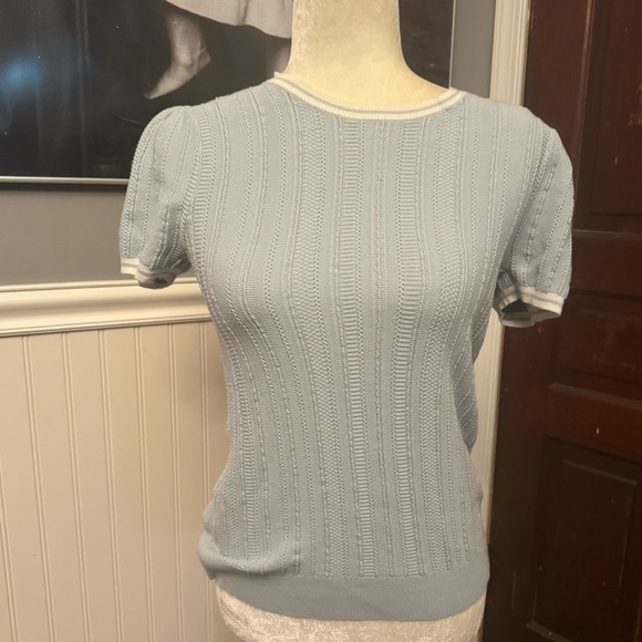 Lauren Ralph Lauren Light Blue Short Sleeve Women’s Pointelle Sweater Size PM - Picture 1 of 5